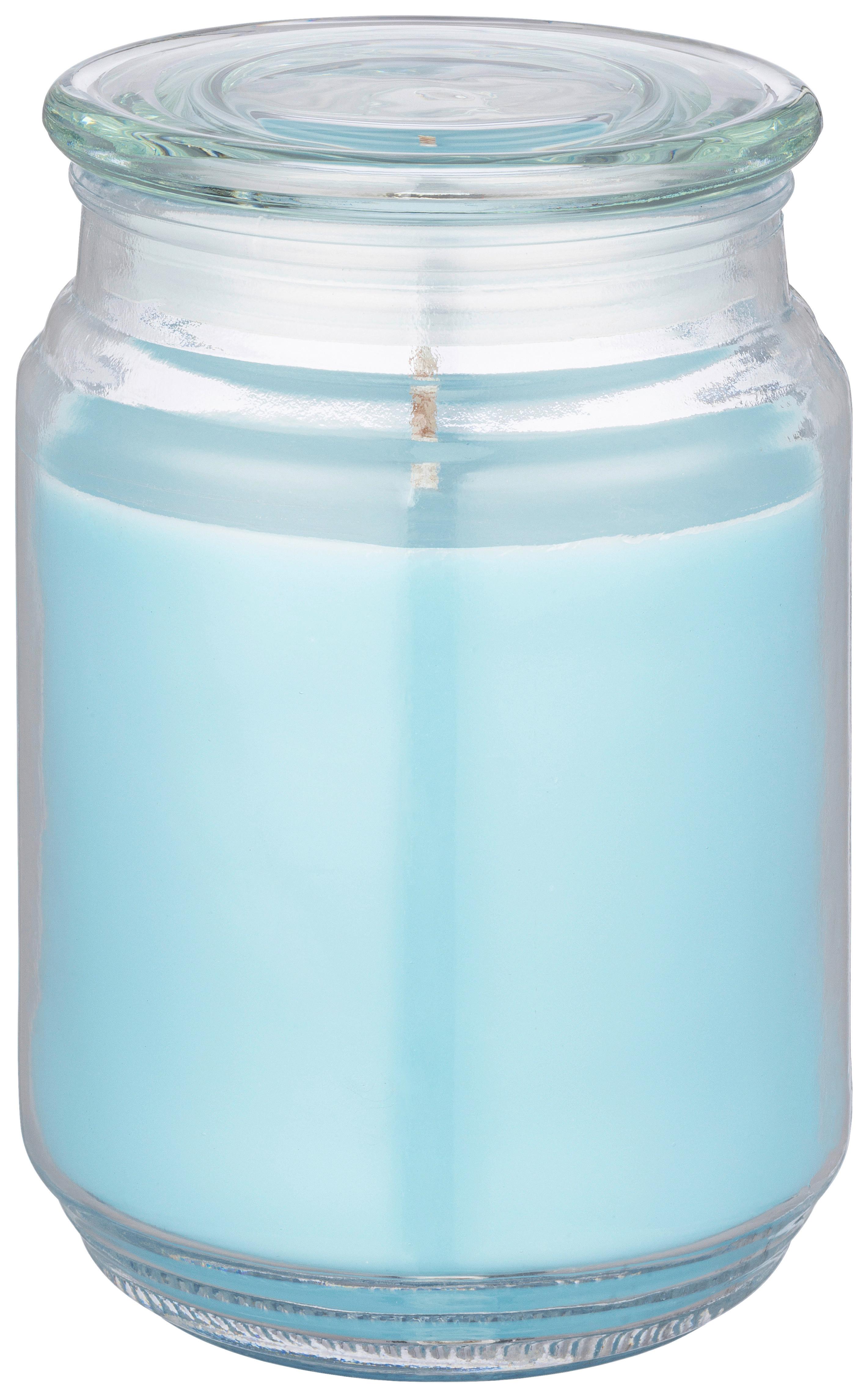 Kerze Im Glas Mit Deckel Leonie - Blau/Klar, KONVENTIONELL, Glas/Naturmaterialien (9.5/14cm) - Ondega