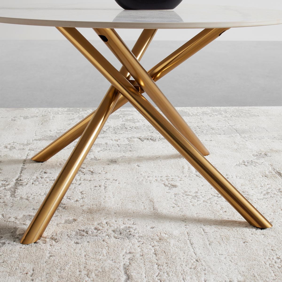 Konferenčný stolík MARBELLA 70 - zlatá/biela, Modern, kov/keramika (70/70/44cm) - Mömax