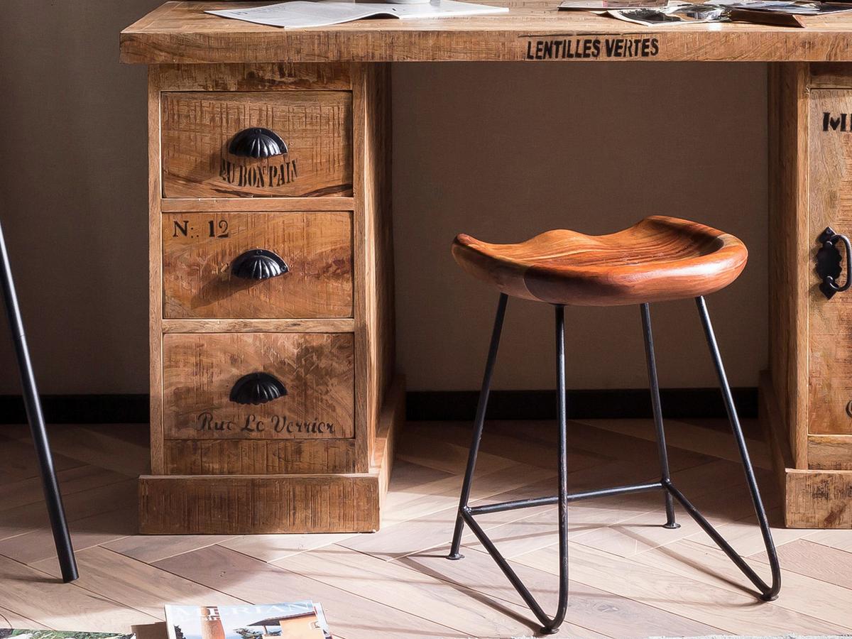 HOCKER Naturfarben/Schwarz B: 42cm - Schwarz/Naturfarben, Design, Holz/Metall (42/48/38cm) - MID.YOU