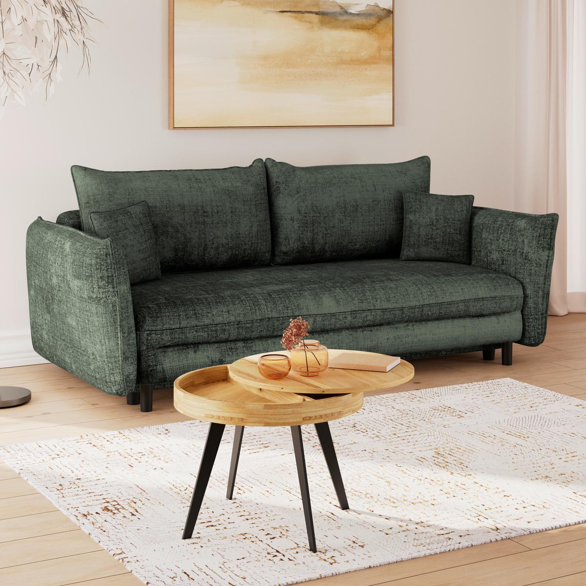 3-Sitzer-Sofa Mit Schlaffunktion Kairo Grün - Schwarz/Grün, ROMANTIK / LANDHAUS, Holz/Kunststoff (230/90/115cm) - James Wood