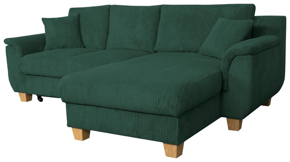 Rohová sedačkla ALEX, zelený manšestr - zelená/přírodní barvy, Moderní, textil/plast (246/156cm)