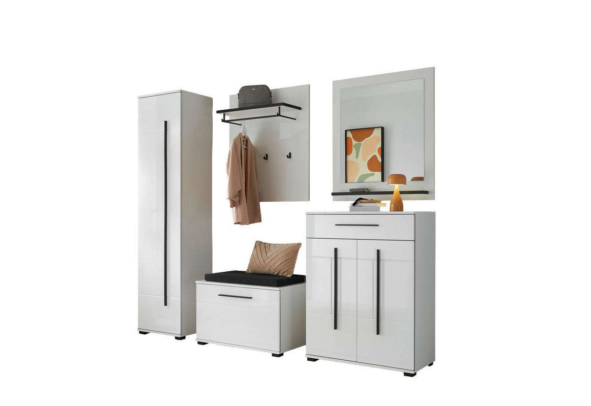 GARDEROBE Cantara Weiß/Weiß HG B: 230cm - Weiß Hochglanz/Weiß, MODERN, Holzwerkstoff (230/201/39cm) - MID.YOU