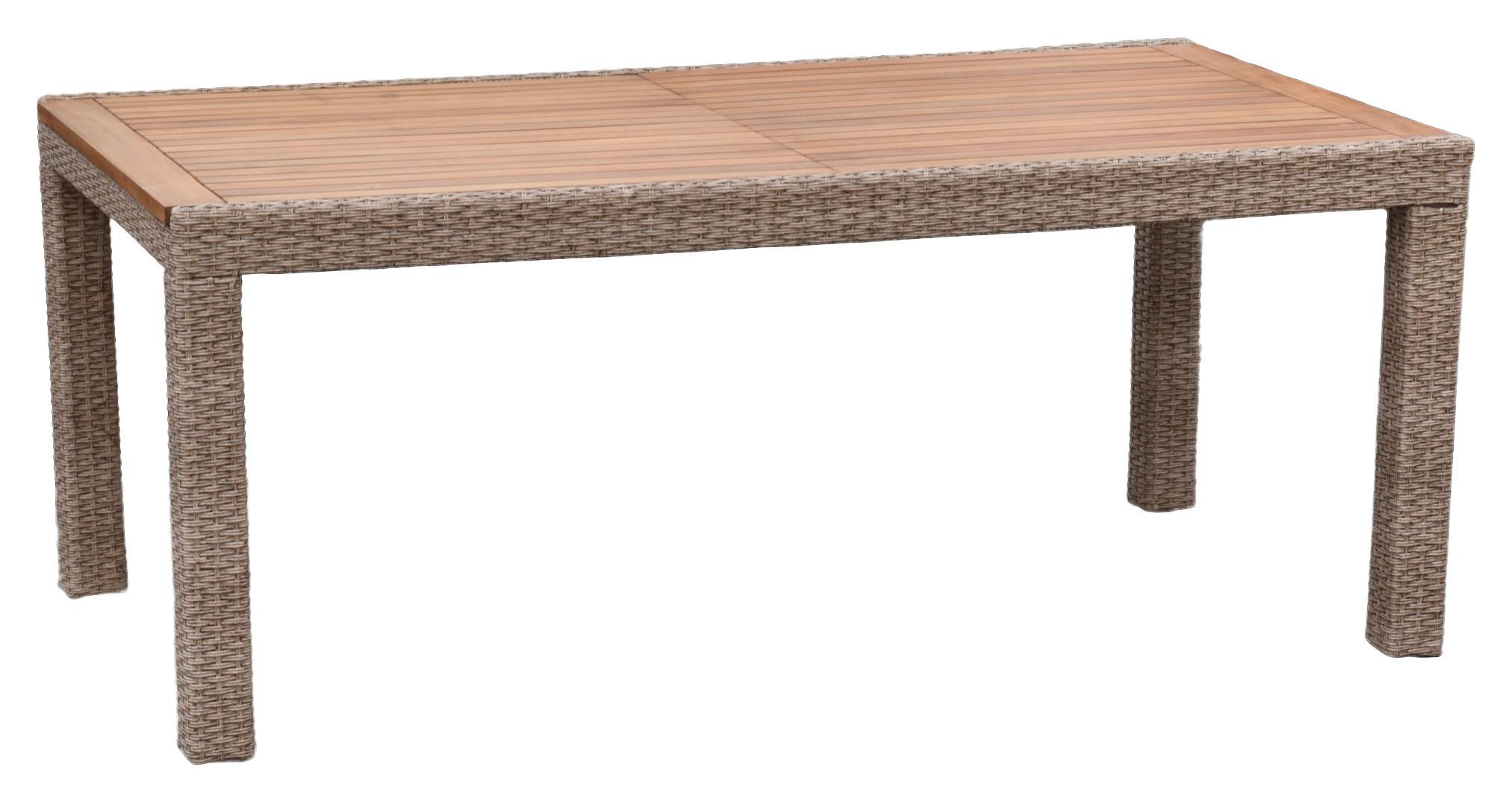 Gartentisch Geflecht Ausziehtisch - Beige, MODERN, Holz/Kunststoff (180/100/76cm) - Gardenson