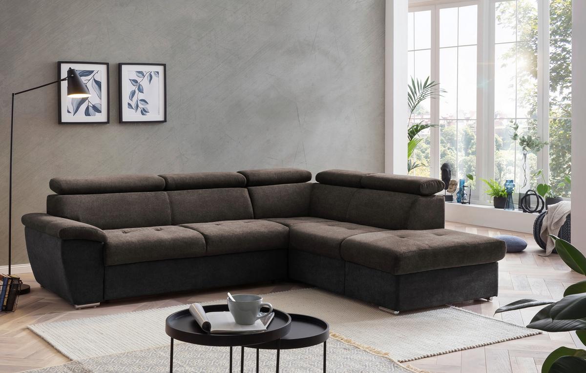 Ecksofa Mit Schlaffunktion Und Bettkasten Antero Dunkelbraun - Chromfarben/Dunkelbraun, Design, Textil (262/216cm) - Livetastic