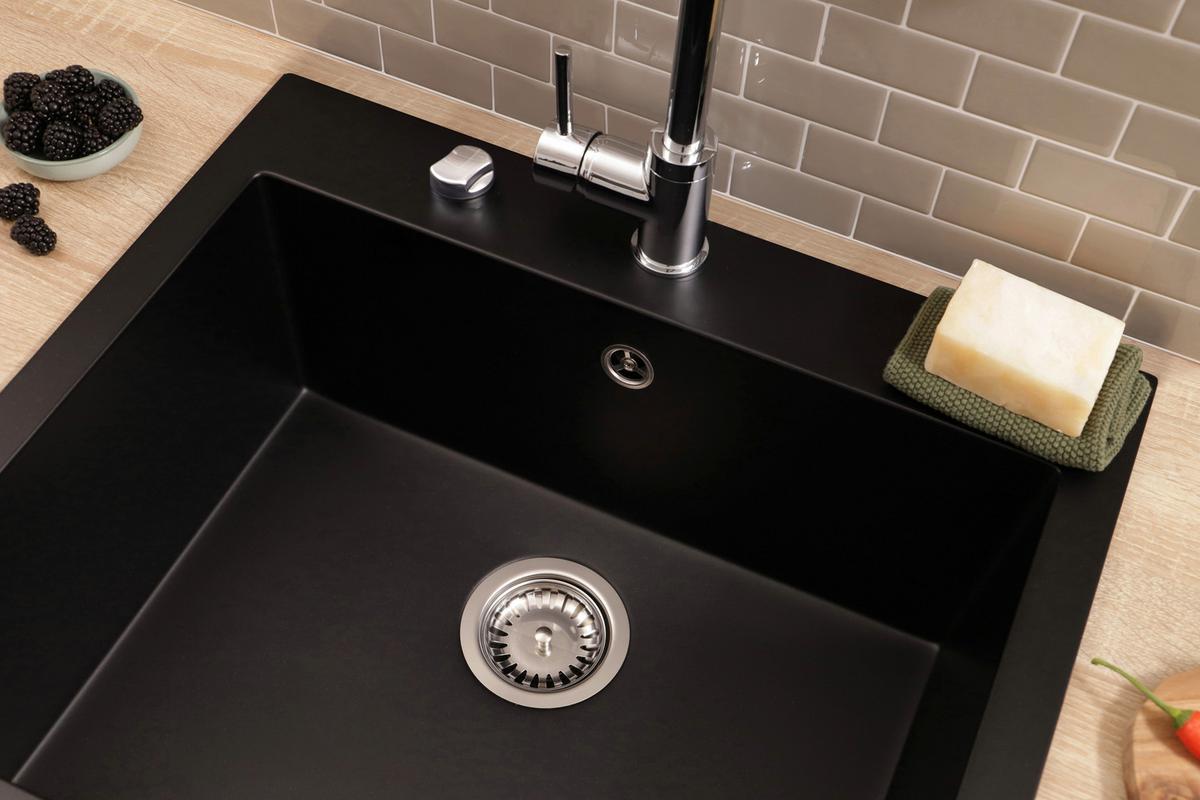 SPÜLE Oakville, Schwarz B: 60 cm - Schwarz, Trend, Stein (60/22/53cm) - Respekta