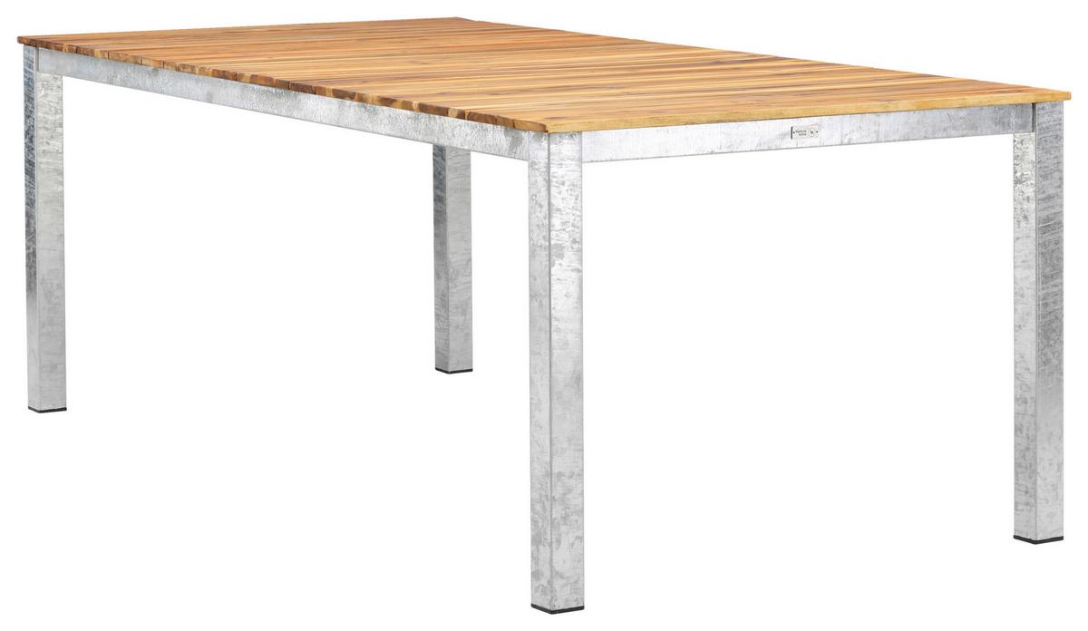 Gartentisch Zenia - Zinkfarben/Akaziefarben, KONVENTIONELL, Holz/Metall (200/100/74cm) - Gardenson