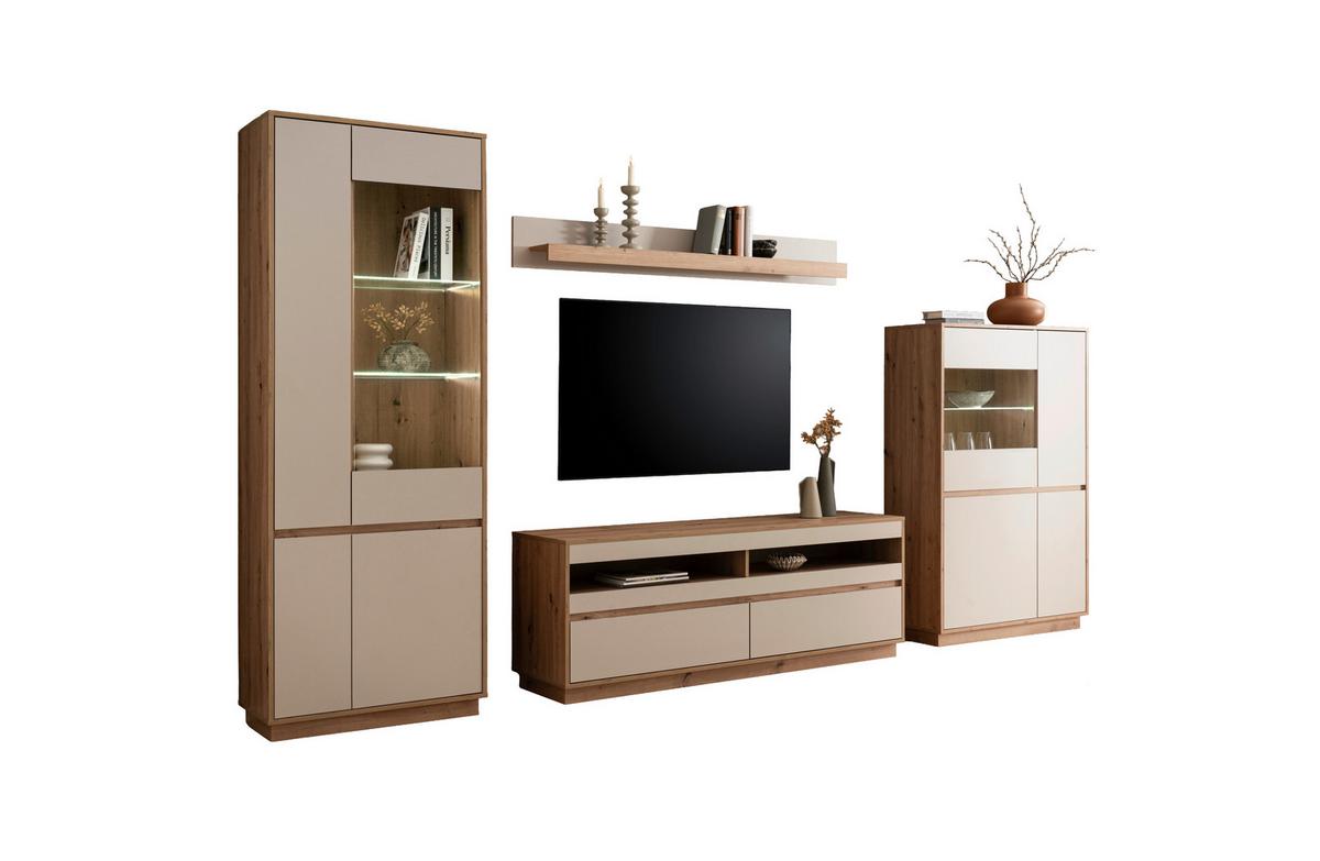 Wohnwand Sonora Eiche Artisan B: 342cm - Kaschmir/Eiche Artisan, Design, Glas/Holzwerkstoff (342/205/40cm) - MID.YOU