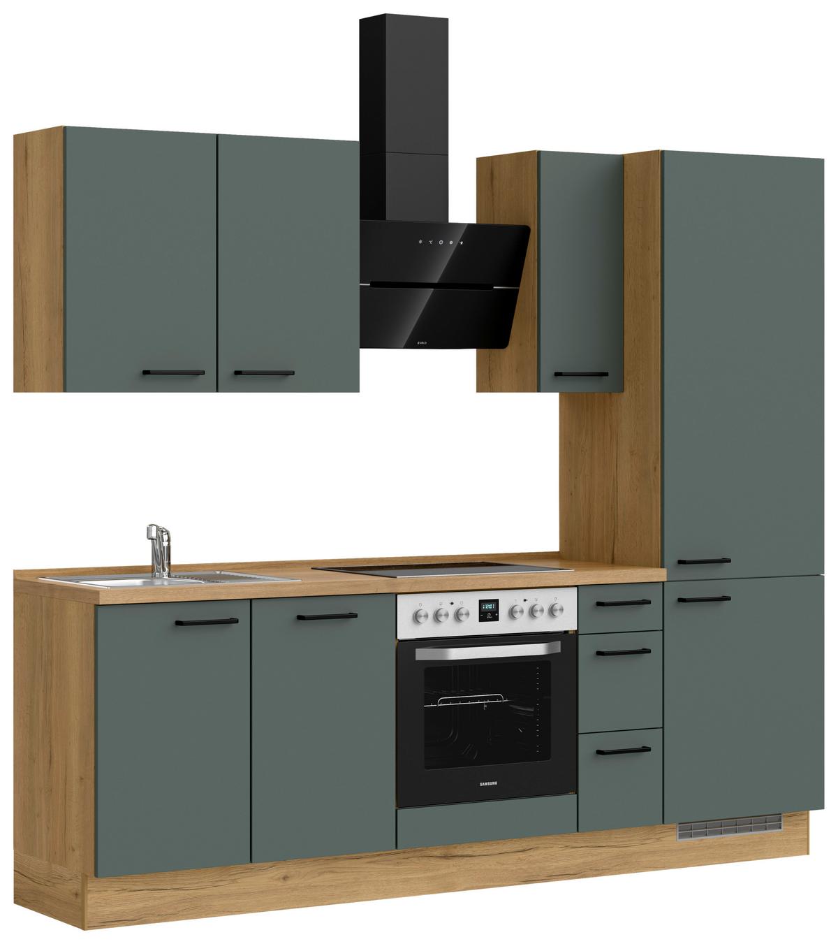Kuchyňská linka 240 cm, minerální zelená,ultra matná - barvy dubu/černá, Moderní, kov/kompozitní dřevo (240cm) - Nobilia