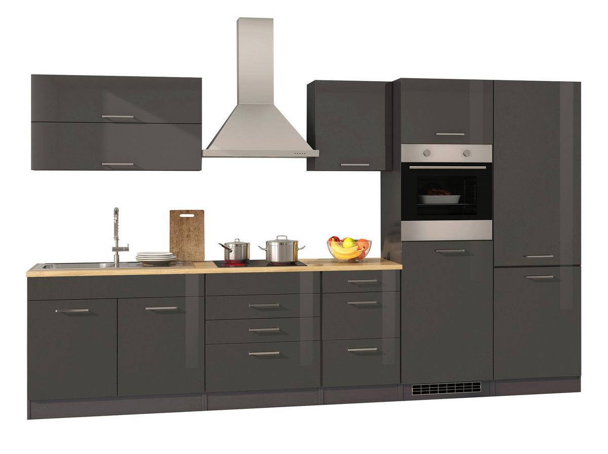 Küchenzeile Mailand M. Geräten 350 Cm Anthrazit Hochglanz - Eichefarben/Anthrazit, MODERN, Holzwerkstoff (350cm) - Held