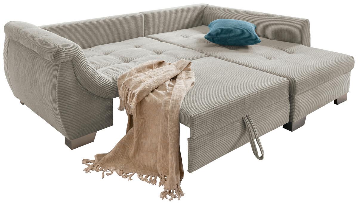Ecksofa mit Schlaffunktion Flora Silberfarben Cord - Silberfarben/Petrol, Design, Textil (250/190cm) - MID.YOU