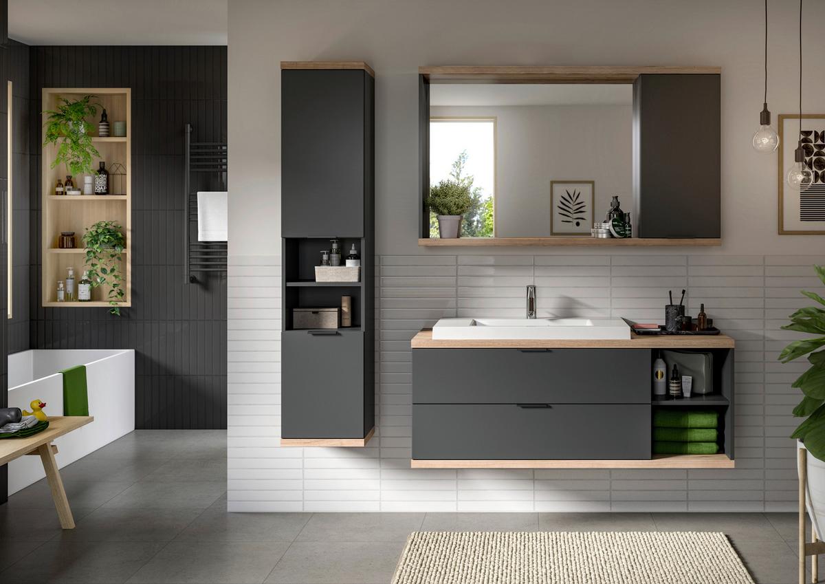 Badezimmer Nuaro Anthrazit B: 186cm - Anthrazit/Weiß, Basics, Glas/Holzwerkstoff (186cm) - MID.YOU