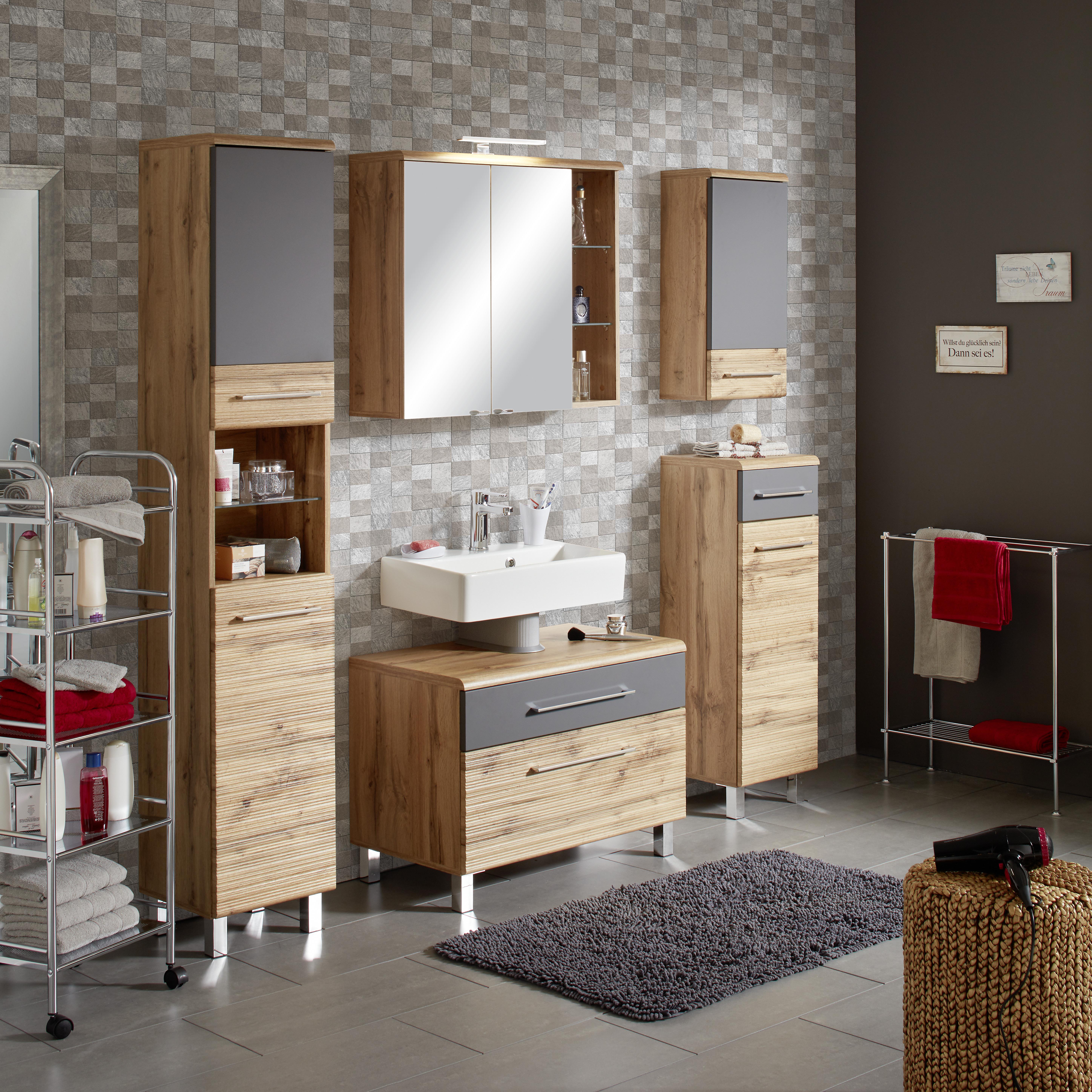 SKRINKA POD UMÝVADLO FLOAT - farba duba/antracitová, Modern, kov/kompozitné drevo (75/60/46cm) - Premium Living
