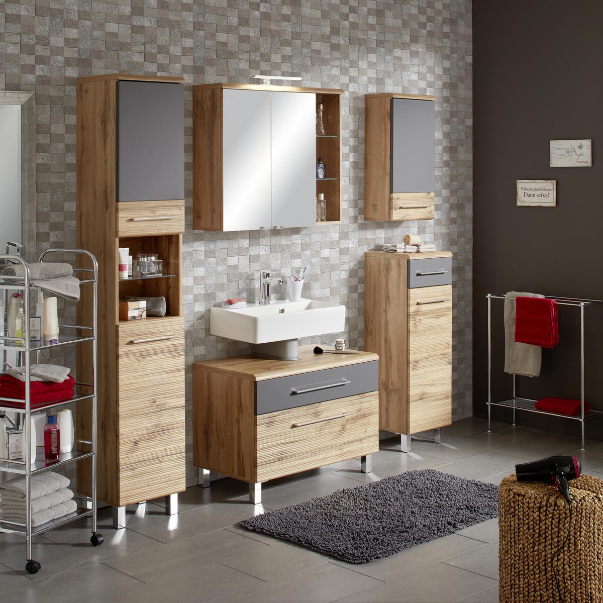 VYSOKÁ SKŘÍŇ FLOAT -EXKLUSIV- - barvy dubu/barvy chromu, Moderní, kov/kompozitní dřevo (35/194/33cm) - Premium Living