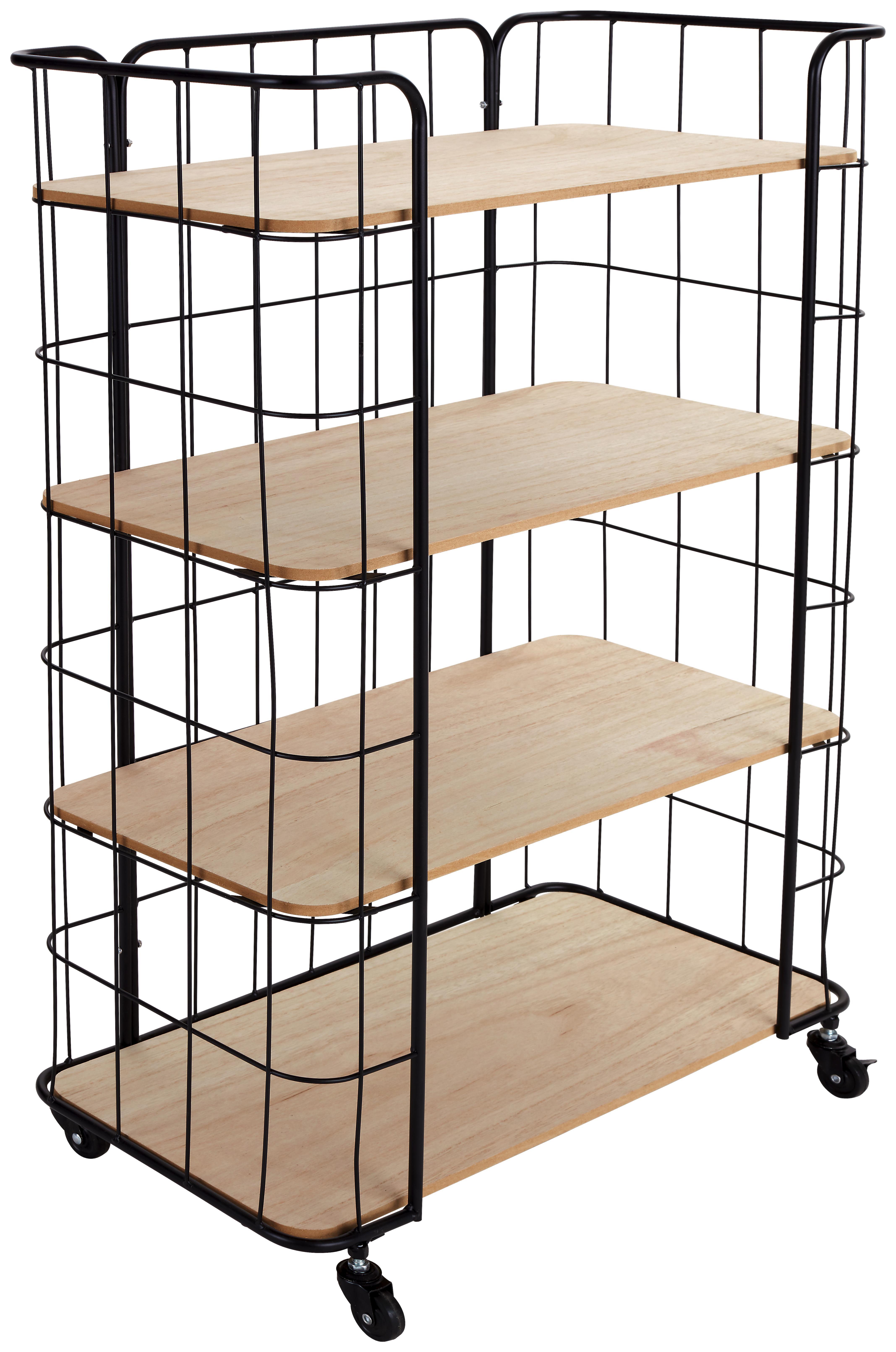 Regal auf Rädern B: 70 cm - Schwarz/Braun, MODERN, Holz/Metall (70/97/31cm)