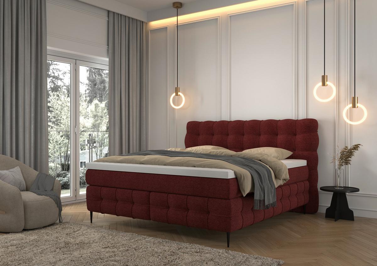 Boxspring- Ágy Scarlett 160/200cm - sötétvörös, Konventionell, faalapú anyag/textil (160/200cm)