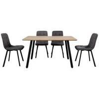 Jídelní set LECH - šedá/černá, Moderní, kov/kompozitní dřevo (140/76/80cm)