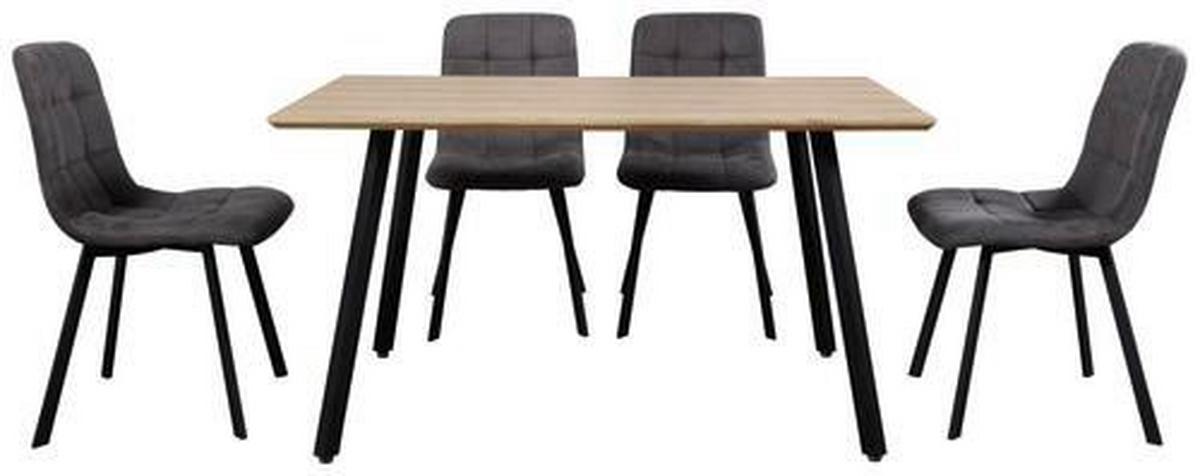 Jídelní set LECH - šedá/černá, Moderní, kov/kompozitní dřevo (140/76/80cm)