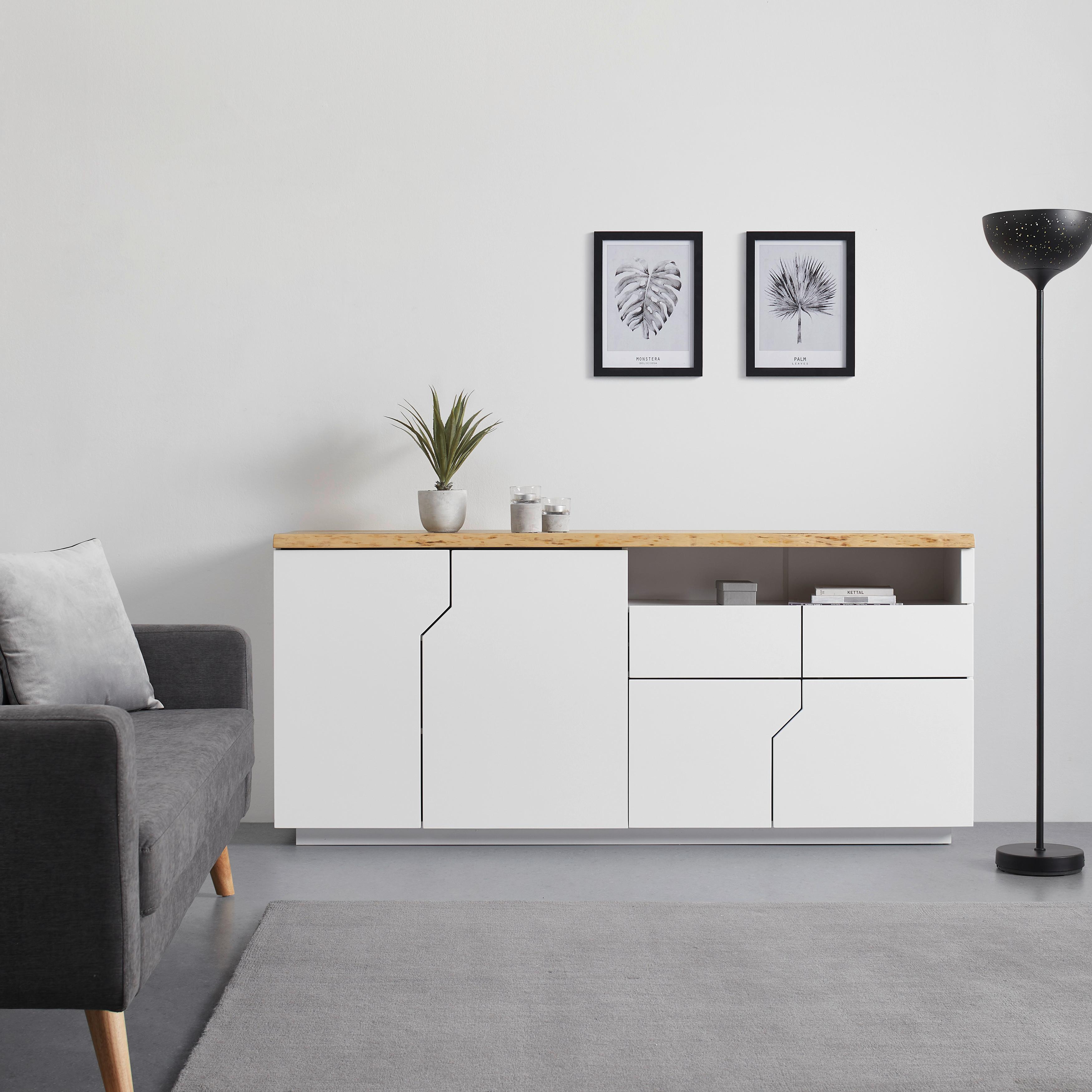 Komoda Carlos - bílá/barvy dubu, Moderní, dřevo (180/80.5/42cm) - Modern Living