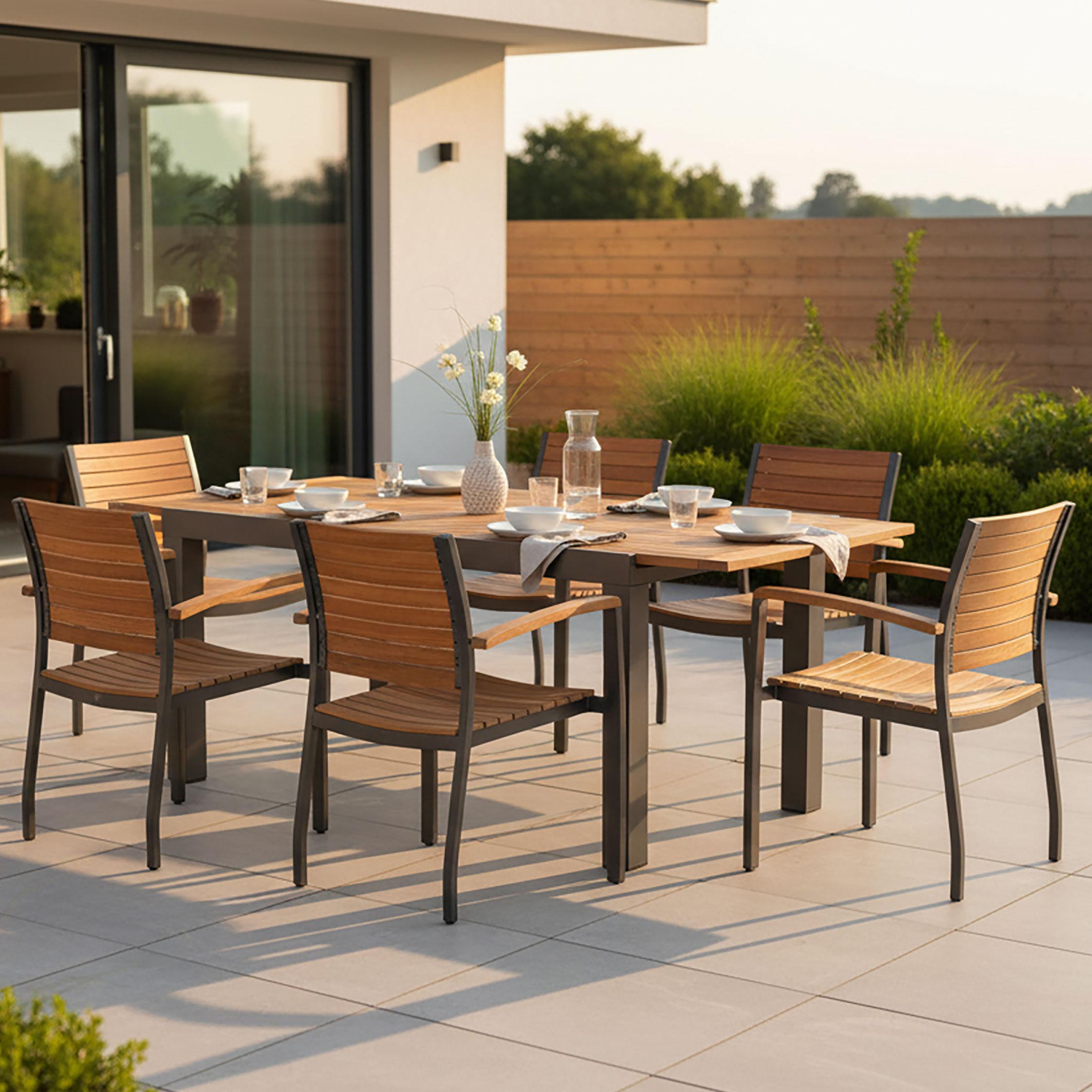 Gartengarnitur Santorin - Graphitfarben/Naturfarben, MODERN, Holz/Metall - Gardenson