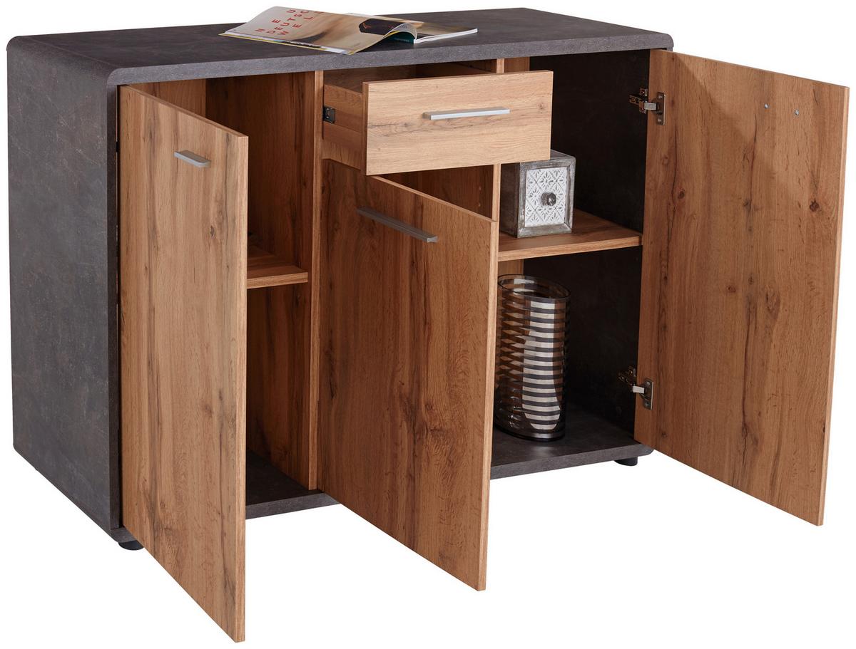 Kommode B 132cm Fontana, Beton Optik/wotan Eiche Dekor - Eichefarben/Dunkelgrau, MODERN, Holzwerkstoff (132/87/40cm)