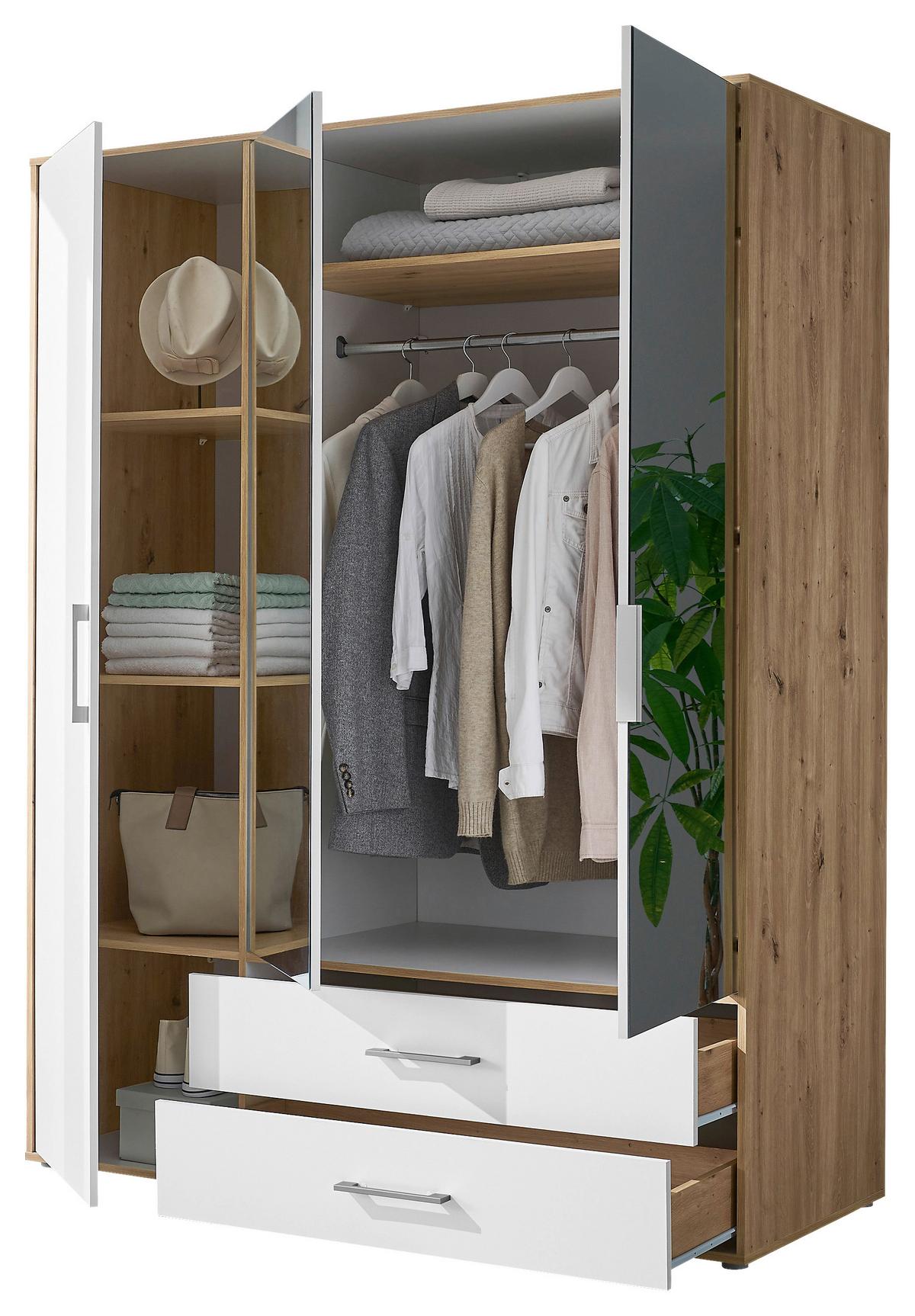 Kleiderschrank mit Spiegel 3trg Lembo Artisan Eiche/Weiß 155cm - Weiß/Eiche Artisan, Basics, Glas/Holzwerkstoff (155/195/60cm)