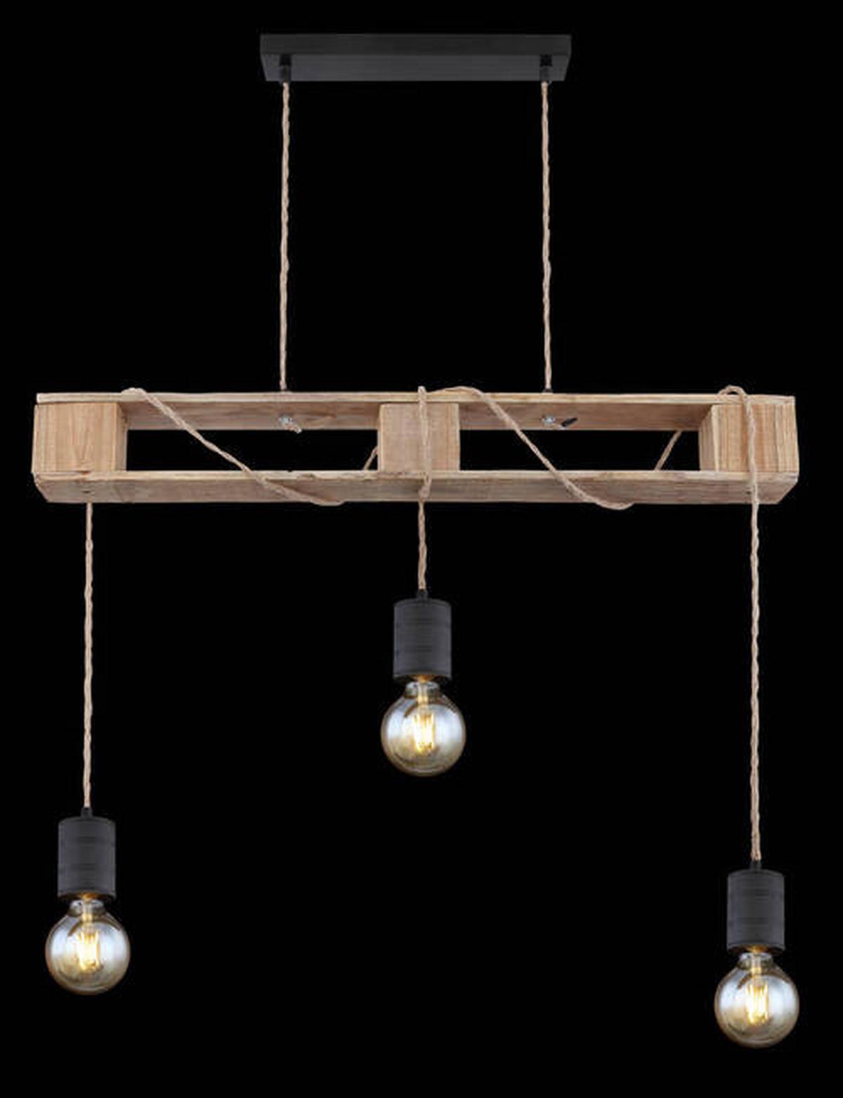Hängeleuchte Joelle H: 120 Cm 3-Flammig, Braun/ Schwarz - Schwarz/Braun, Natur, Naturmaterialien/Holz (83/10/120cm) - Globo