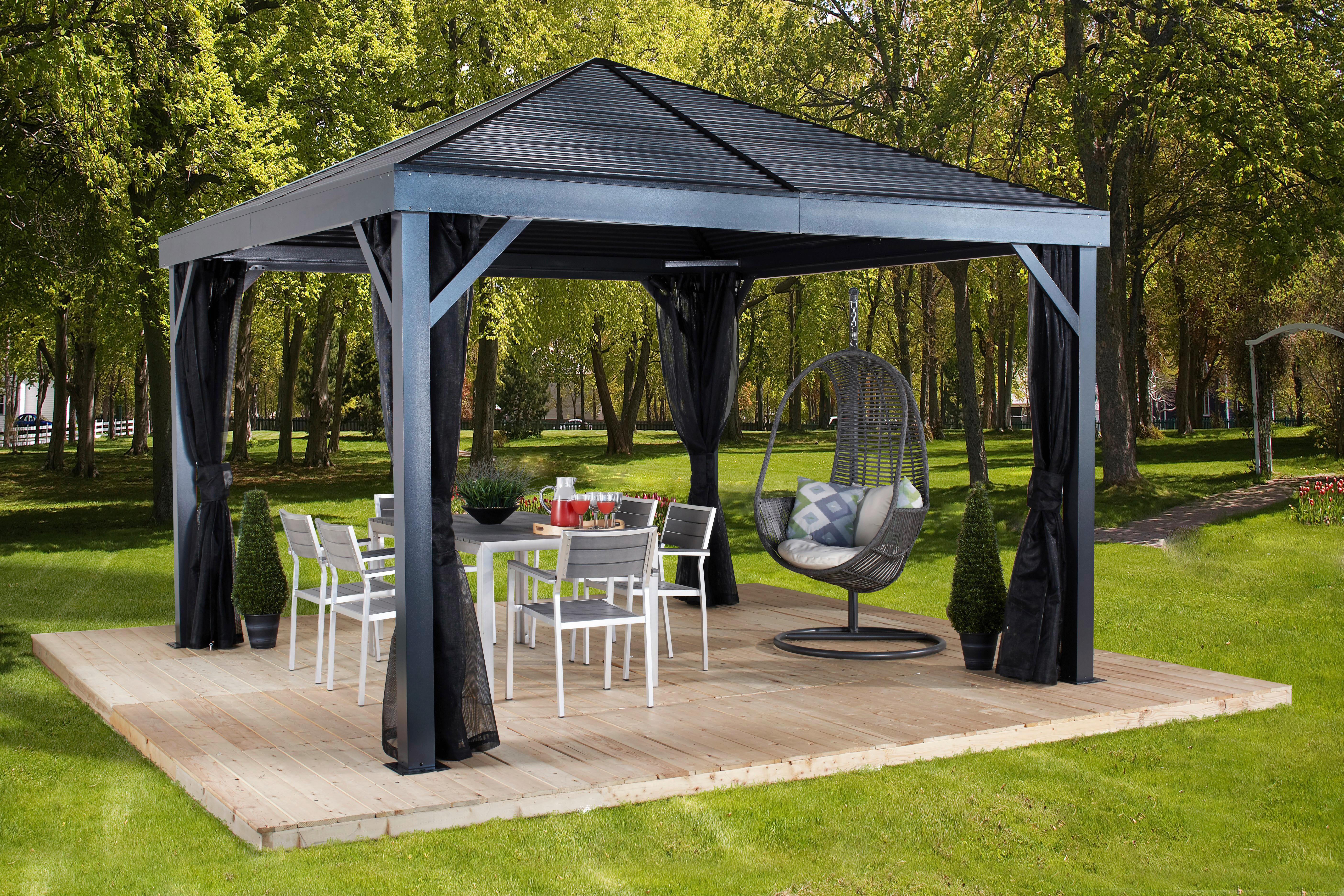 Pavillon South Beach 363x363 Cm Wetterfest Gartenpavillon - Anthrazit, Basics, Metall (363/310/363cm)