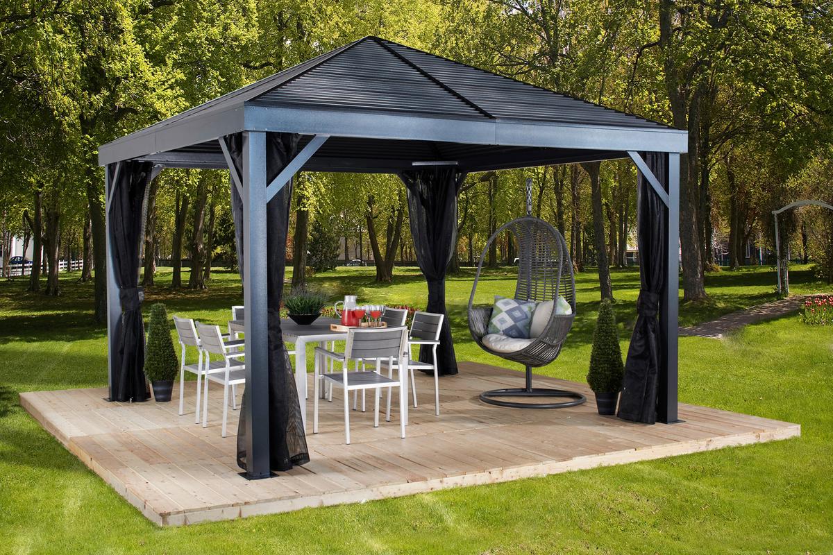 Pavillon South Beach 363x363 Cm Wetterfest Gartenpavillon - Anthrazit, Basics, Metall (363/310/363cm)