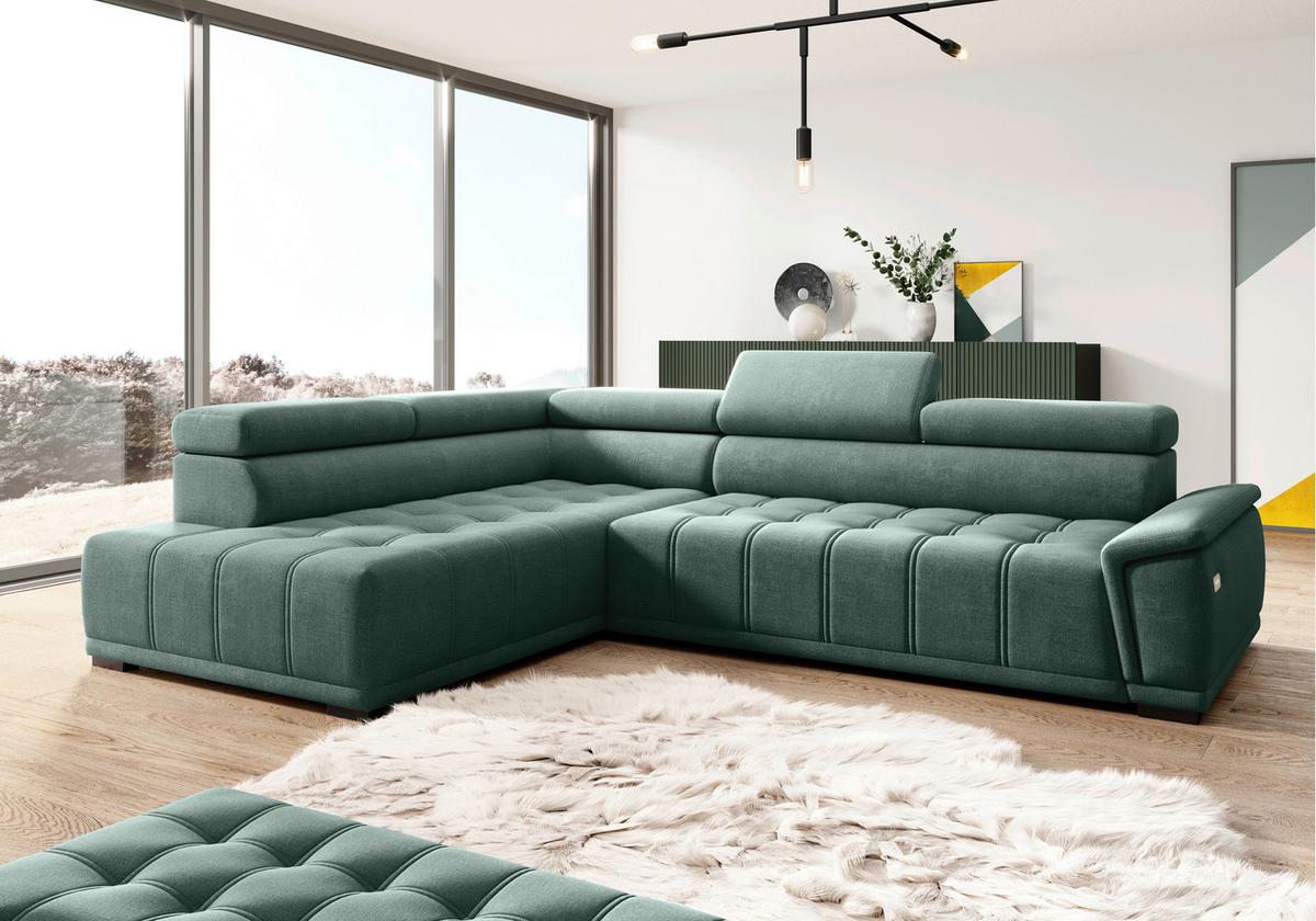 Rohová sedačka GRINALDI, levá, tmavě zelená - černá/tmavě zelená, Moderní, textil/plast (206/283cm) - Premium Living