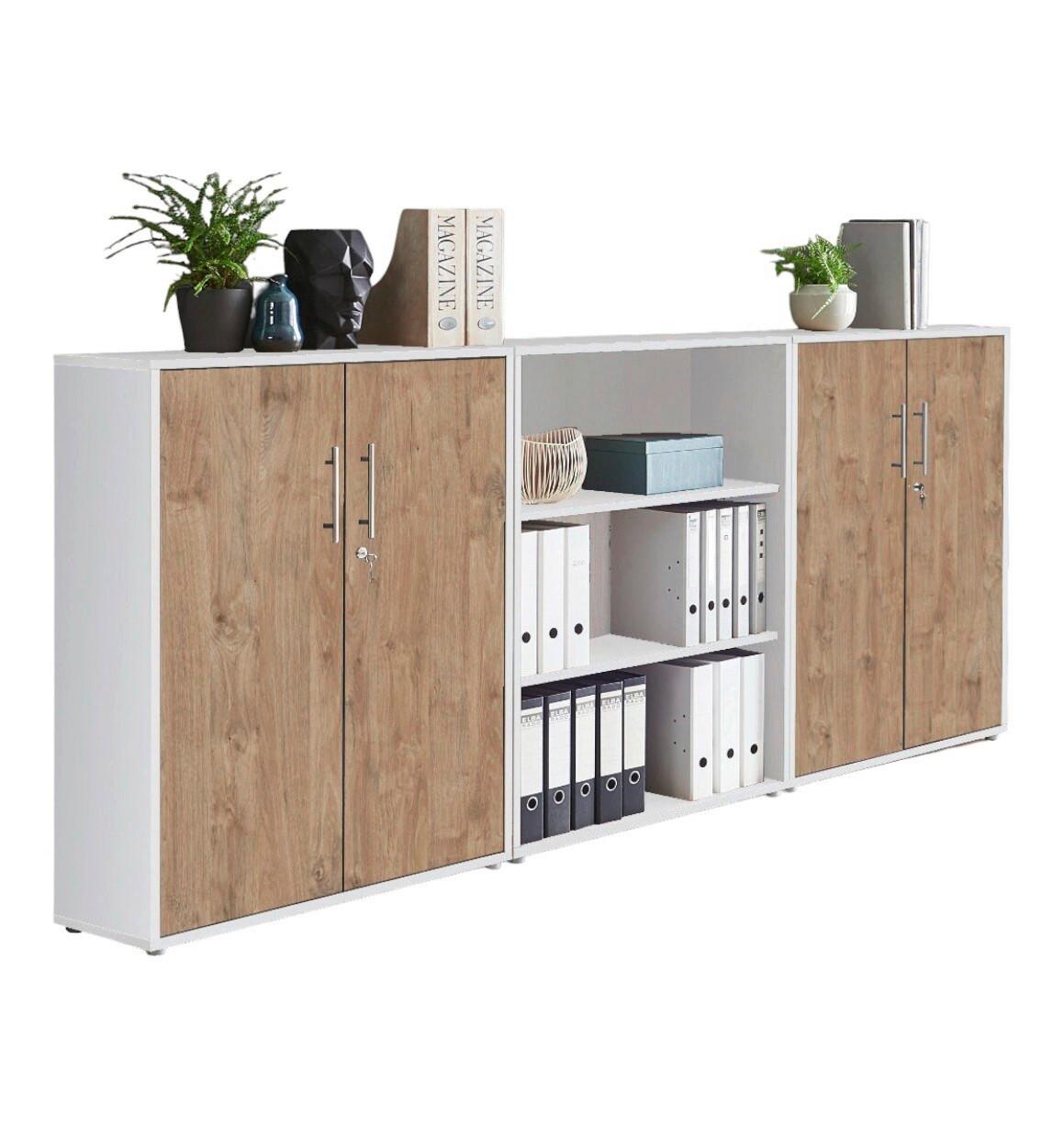 Office Edition B: 253,2 cm Eichefarben/Weiß - Eichefarben/Weiß, MODERN, Holzwerkstoff (253,2/113,6/33cm) - MID.YOU