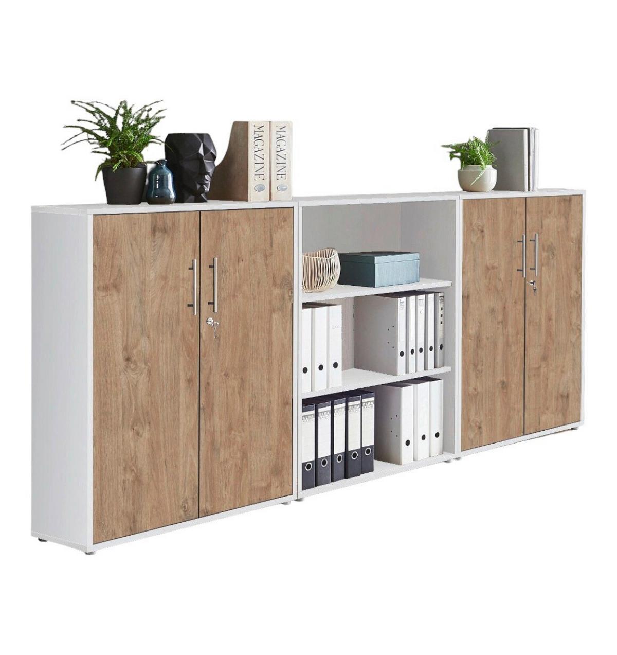 Office Edition B: 253,2 Cm Eichefarben/weiß - Eichefarben/Weiß, MODERN, Holzwerkstoff (253,2/113,6/33cm) - MID.YOU