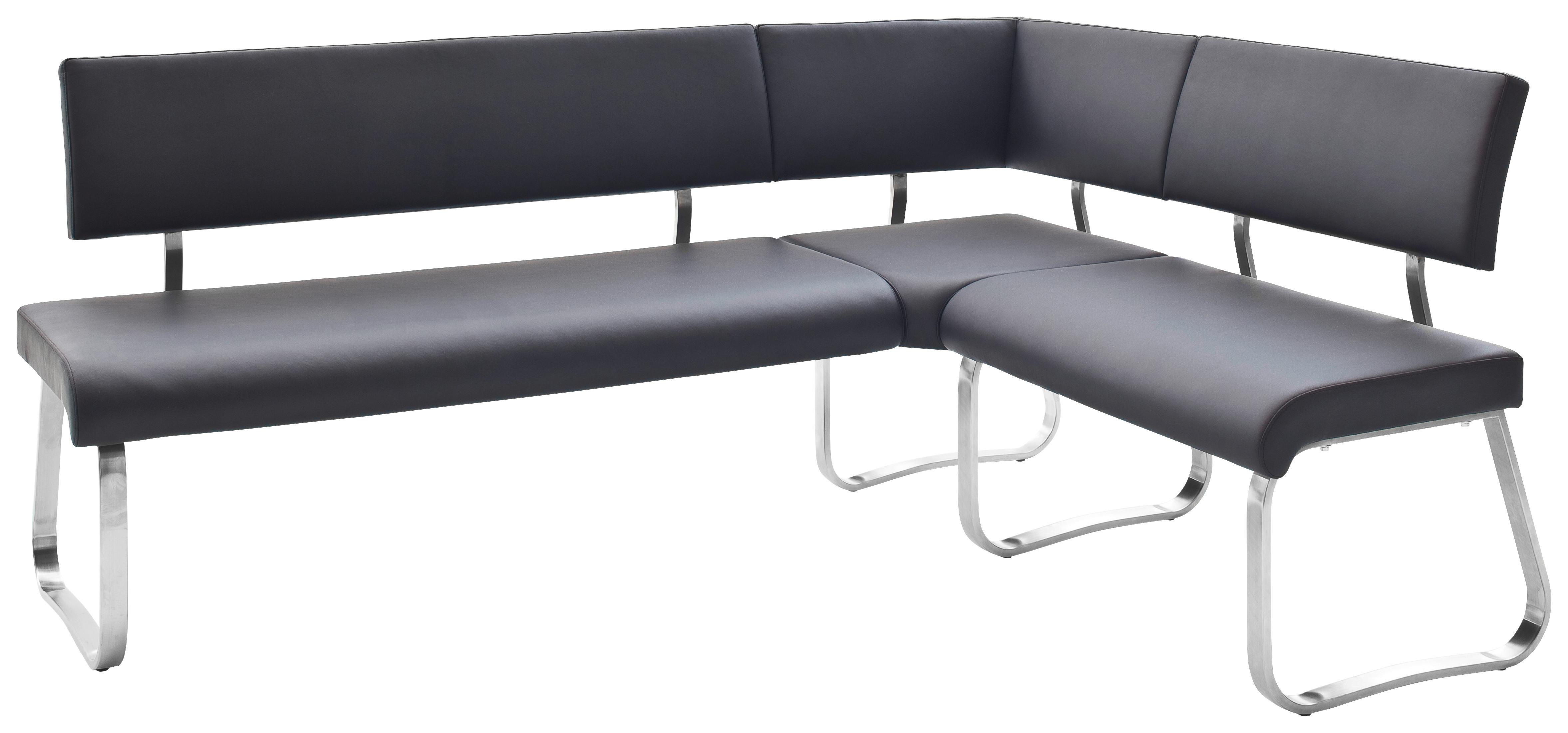 Eckbank Schwarz Echtleder Arco 200x150 cm - Edelstahlfarben/Schwarz, Design, Leder/Metall (200/150cm) - Livetastic