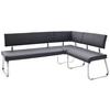 Eckbank Schwarz Echtleder Arco 200x150 cm - Edelstahlfarben/Schwarz, Design, Leder/Metall (200/150cm) - Livetastic