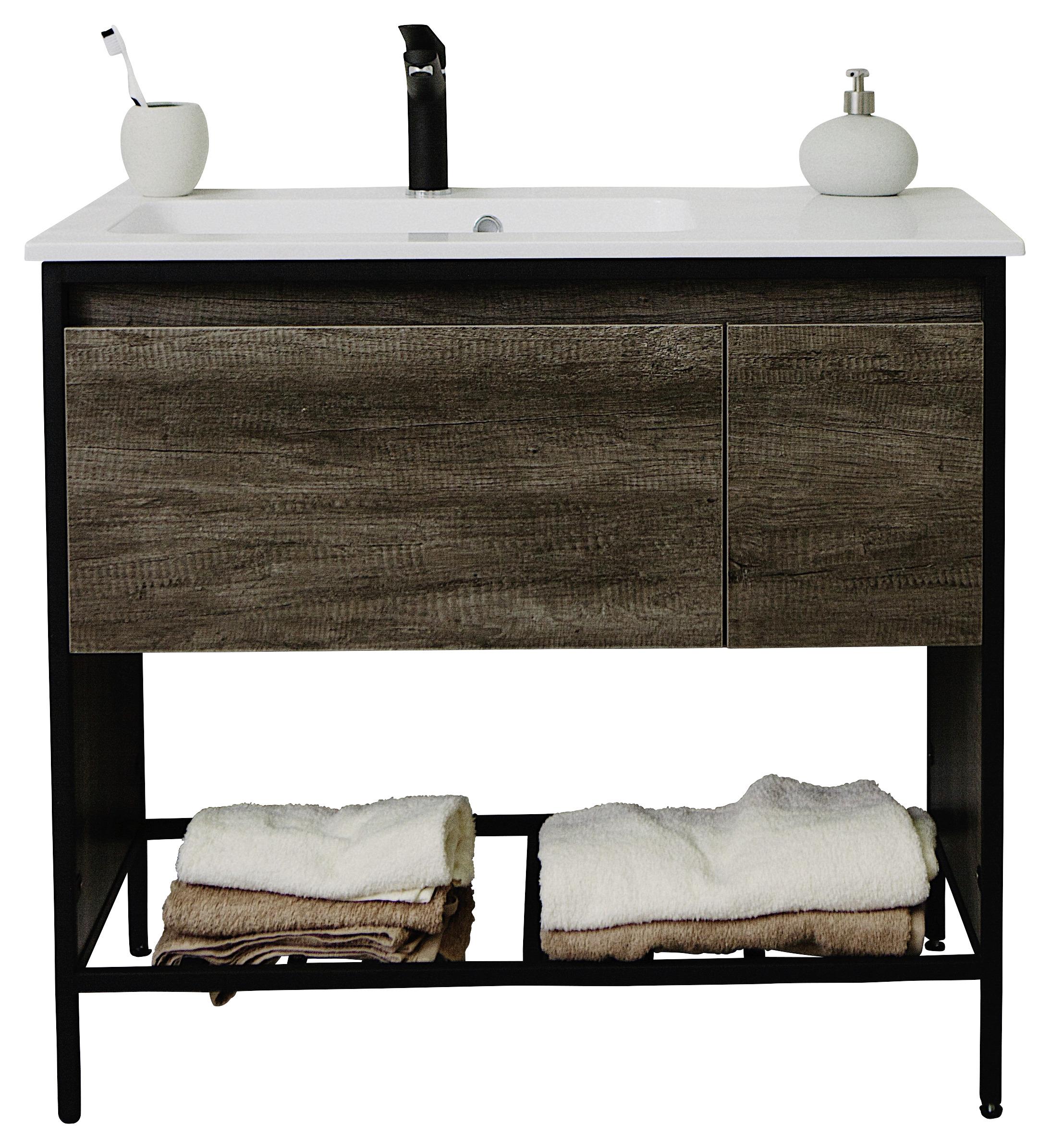 Skřínka s umývadlem Soho š: 91 cm tmavěšedá - bílá/černá, Basics, kov/kompozitní dřevo (91/82/46cm) - Sanotechnik