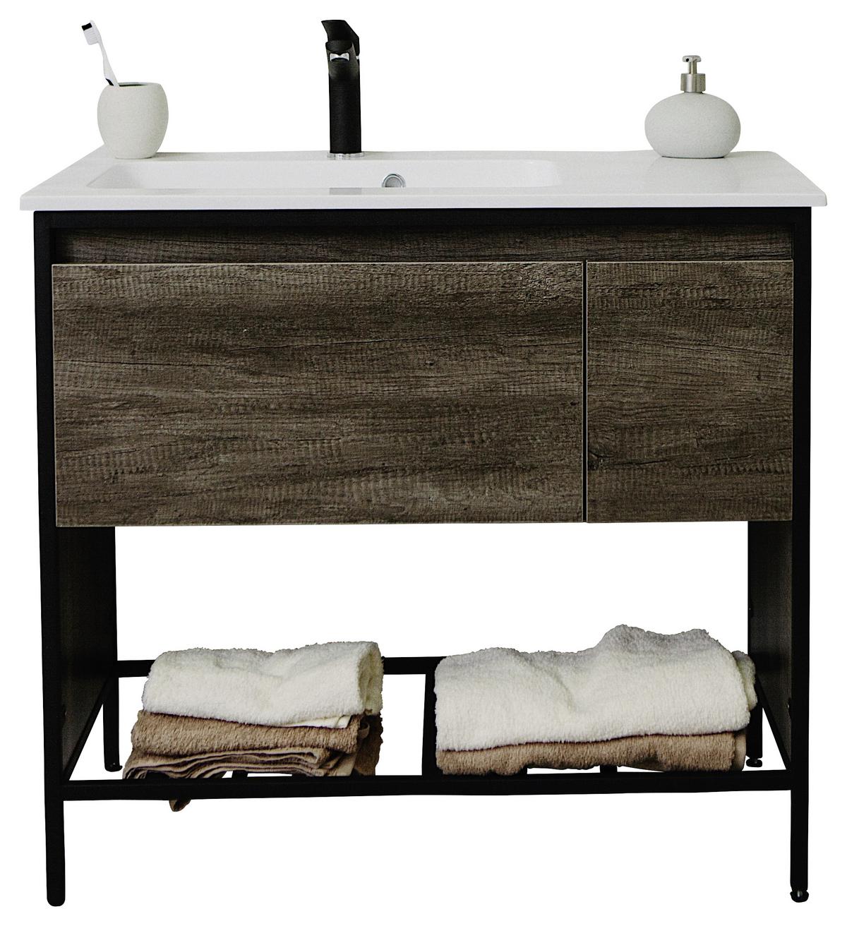 Skřínka s umývadlem Soho š: 91 cm tmavěšedá - bílá/černá, Basics, kov/kompozitní dřevo (91/82/46cm) - Sanotechnik