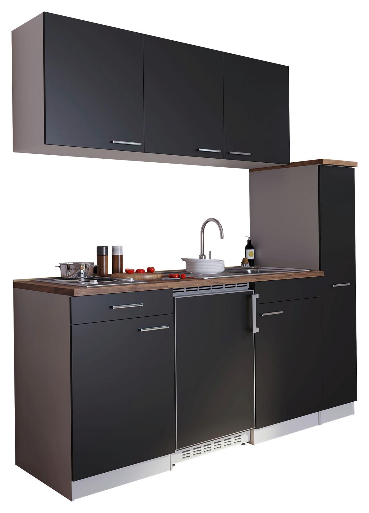 Küchenzeile Economy M. Geräten 180 Cm Schwarz/nussbaum Dekor - Nussbaumfarben/Schwarz, Basics, Holzwerkstoff (180cm) - Respekta