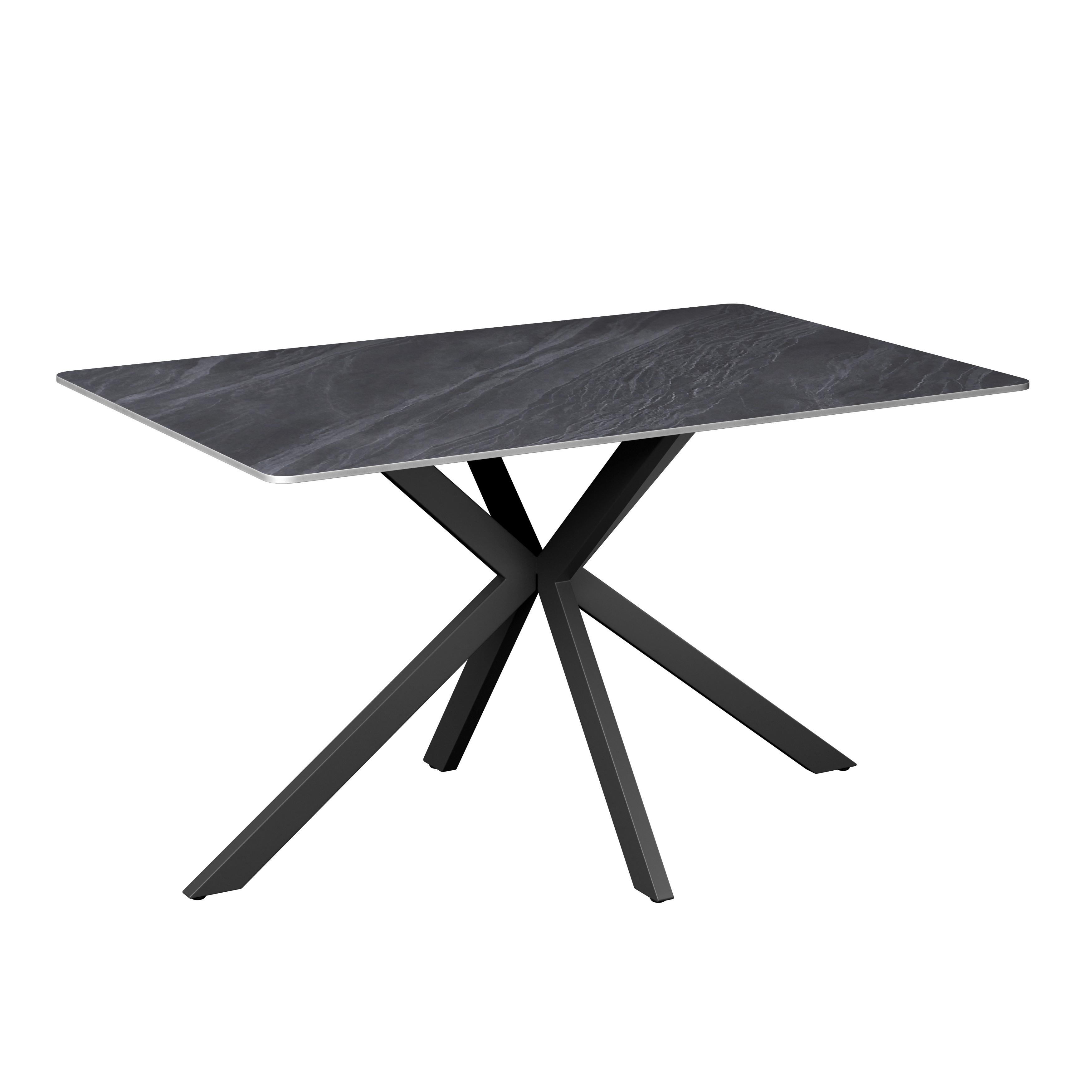 Étkezőasztal Leon 140 - fekete/szürke, Trend, kő/fém (140/90/75cm)