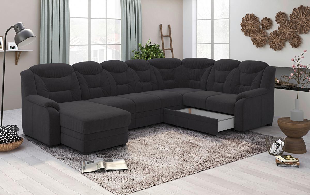 Wohnlandschaft Marcus Schwarz inkl. Bettkasten - Schwarz, Basics, Textil (162/330/211cm) - MID.YOU