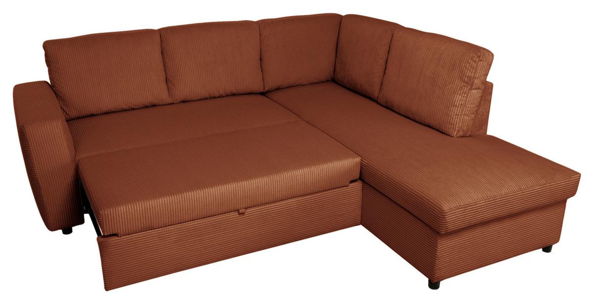 Ecksofa mit Schlaffunktion Toulouse terracotta, 224x206cm - Terracotta/Schwarz, Trend, Holz/Holzwerkstoff (224/206cm)