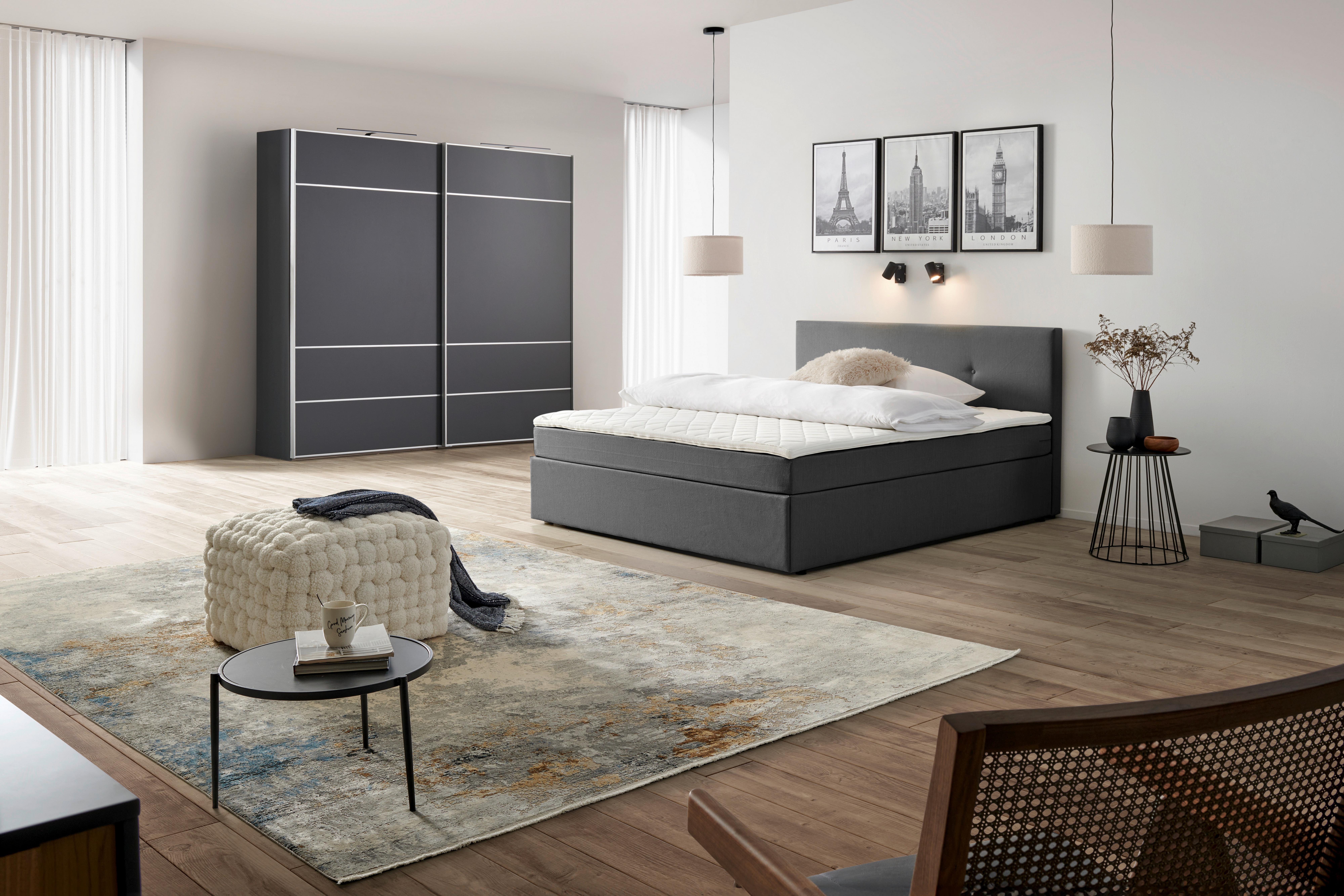 Boxbett Mit Topper 180x200 Antonio - Schwarz/Grau, KONVENTIONELL, Holz/Holzwerkstoff (180/200cm) - P & B