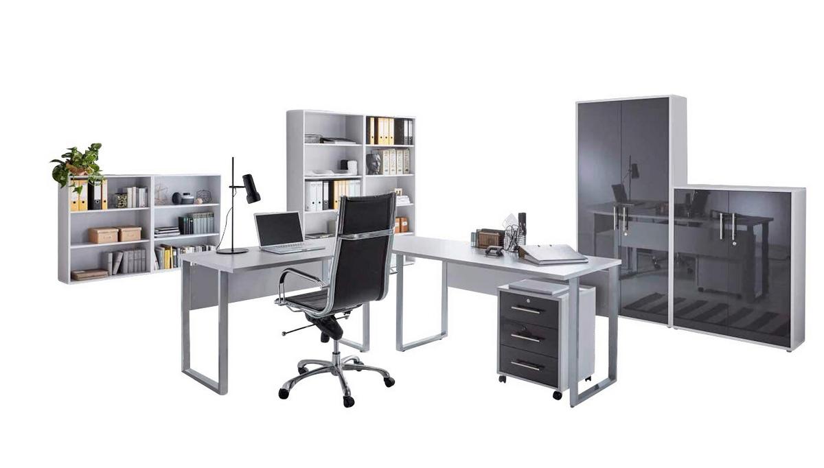 Büro Office Edition Grau/anthrazit Hochglanz - Anthrazit Hochglanz/Grau, MODERN, Holzwerkstoff/Metall - MID.YOU