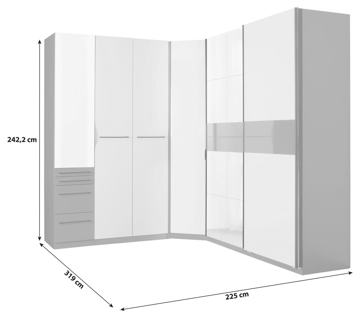 Eckschrank Mit Spiegel B: 225cm Ondega Anthrazit/weiß - KONVENTIONELL (225/242,2/319cm) - Ondega