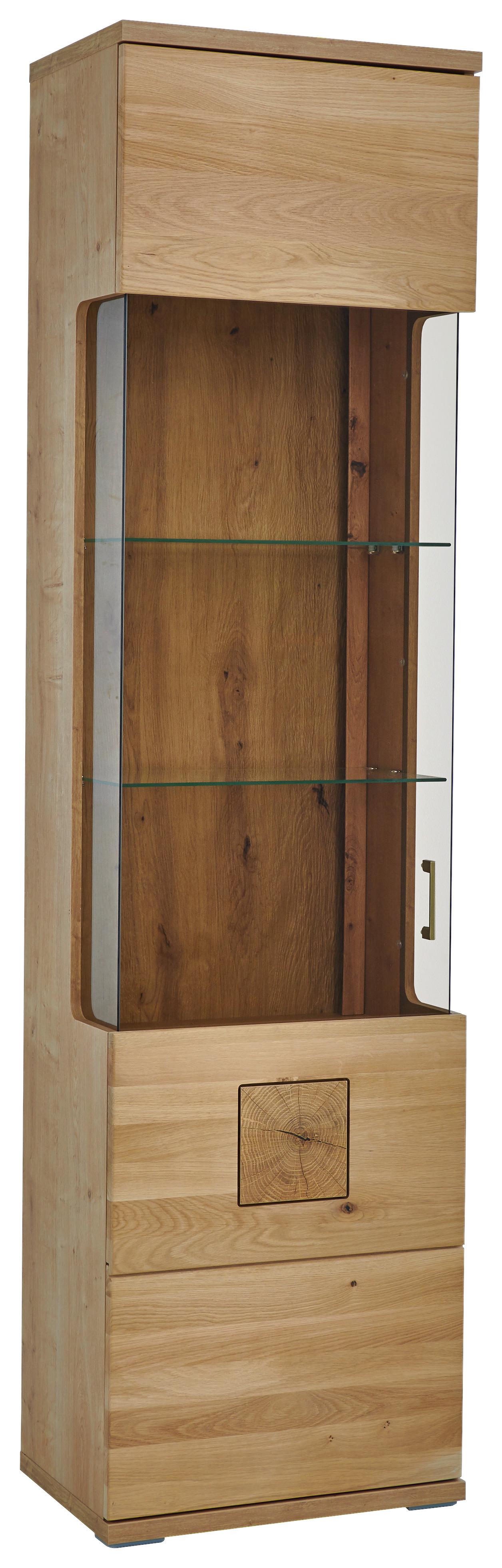 Vitrine Kansas - Alteiche/Silberfarben, KONVENTIONELL, Glas/Holz (55/208,6/37,4cm) - Livetastic
