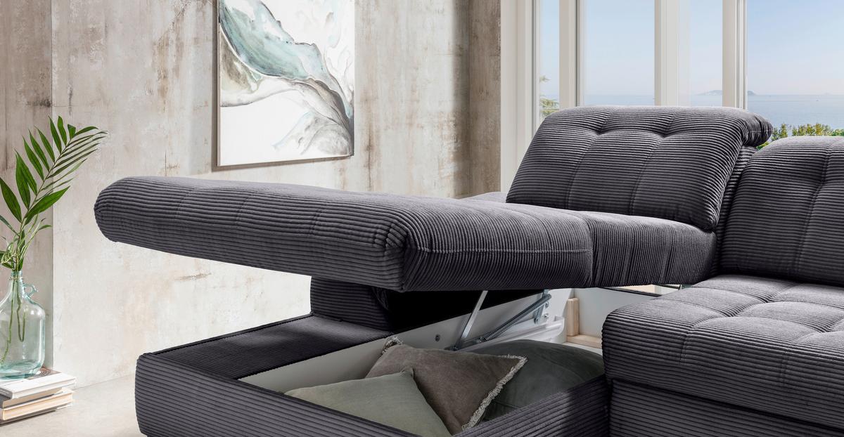 Eckschlafsofa Delphino, Grau S: 189x273 cm - Schwarz/Grau, MODERN, Textil (189/273cm) - Livetastic