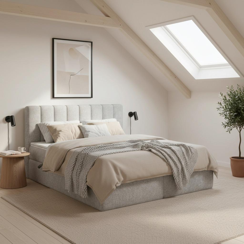 Boxspringová postel MALA 180x200 cm, šedá - šedá/černá, Moderní, dřevo/kompozitní dřevo (180/200cm) - Bessagi Home