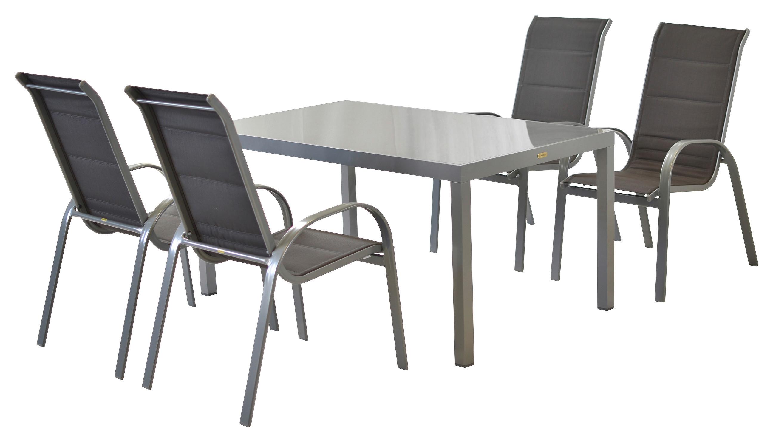Gartenmöbel Set 5-tlg Amalfi di Lusso Metall/Textil - Anthrazit/Silberfarben, MODERN, Textil/Metall - Gardenson