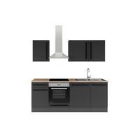 Küchenzeile Jazz mit Geräten 220 cm Schwarz - Eichefarben/Schwarz, LIFESTYLE, Holzwerkstoff (220/211/60cm) - P & B