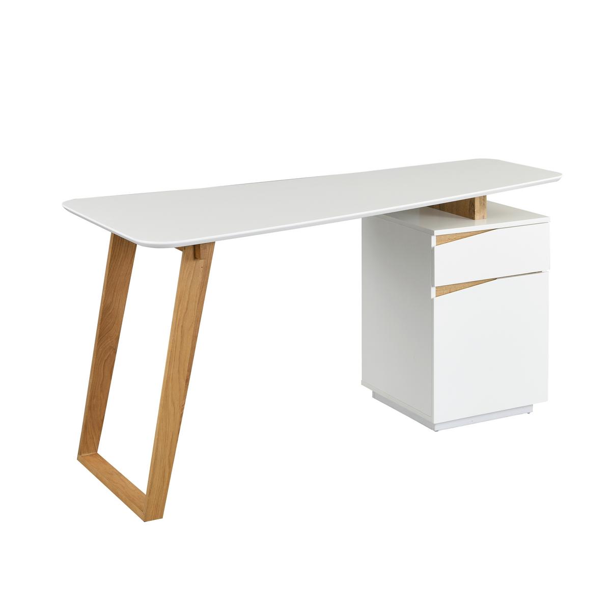 Schreibtisch mit Stauraum Padua B 140cm Weiß/Eiche - Eichefarben/Weiß, MODERN, Holz/Holzwerkstoff (140/45-60/76cm) - Livetastic