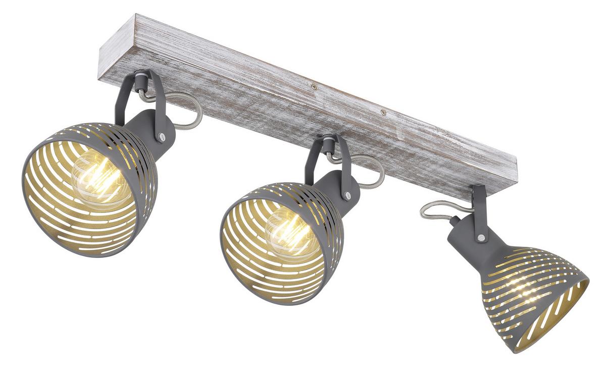 Strahler 3-Flammig verstellbar L: 54 cm - Blau/Naturfarben, Basics, Holz/Metall (54/12,5/25cm) - Globo