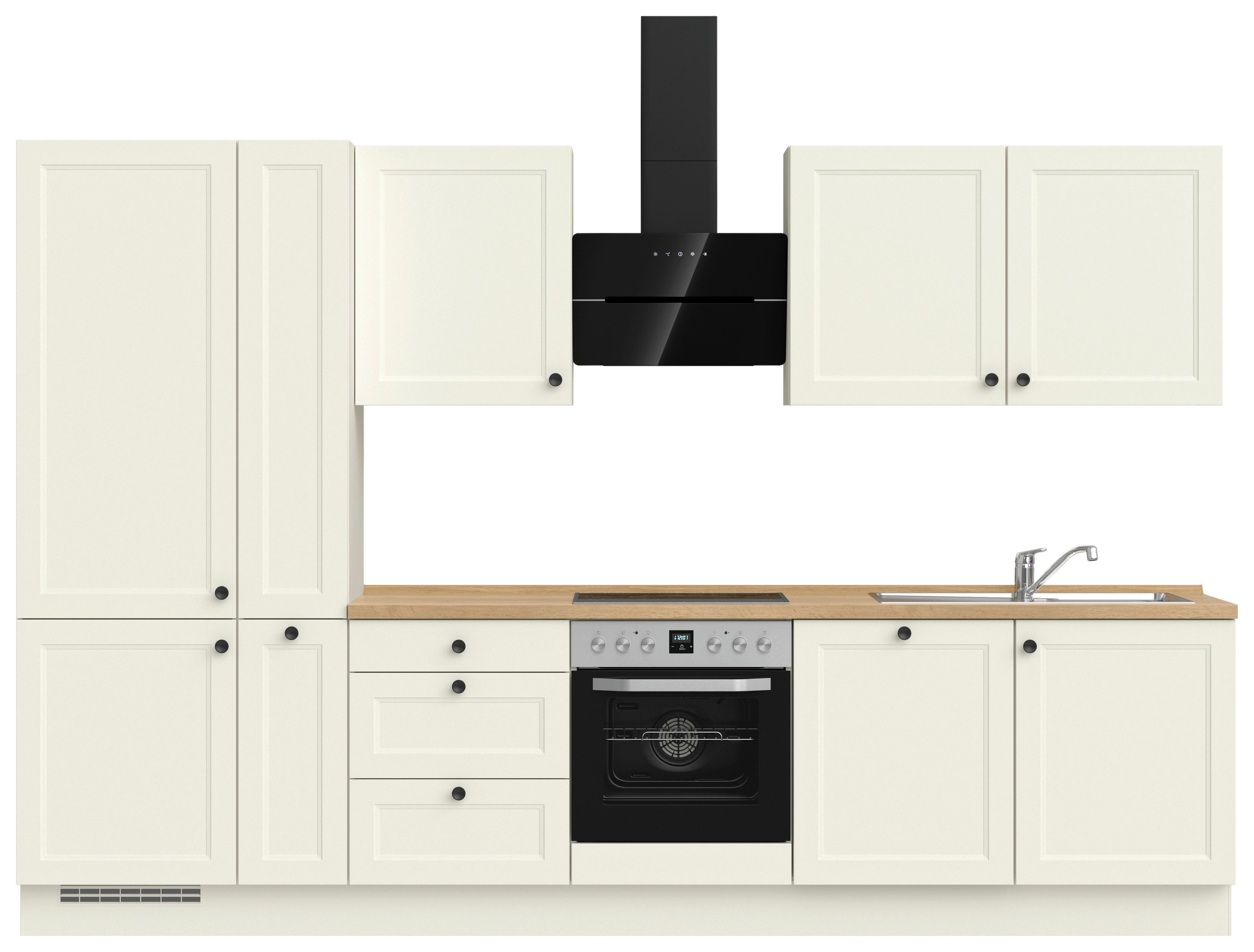 Kuchyňská linka 330 cm, bílá/dekor dub Sierra - bílá/barvy dubu, Moderní, kov/kompozitní dřevo (330cm) - Nobilia